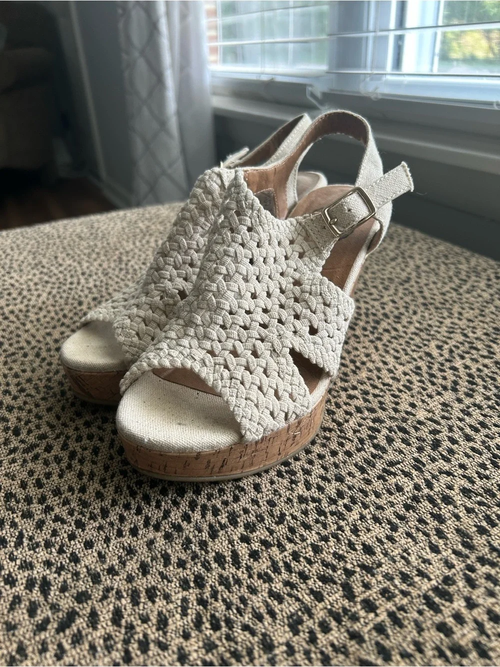 SO Cream Braided Slingback Cork Wedge Sandals
